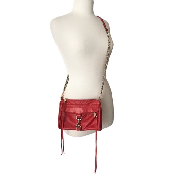 REBECCA MINKHOFF RED Leather MINI MAC Gold Chain Tassel Crossbody! - Picture 3 of 3